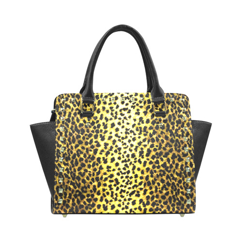Leopard Wallpaper Print Rivet Shoulder Handbag (Model 1645)