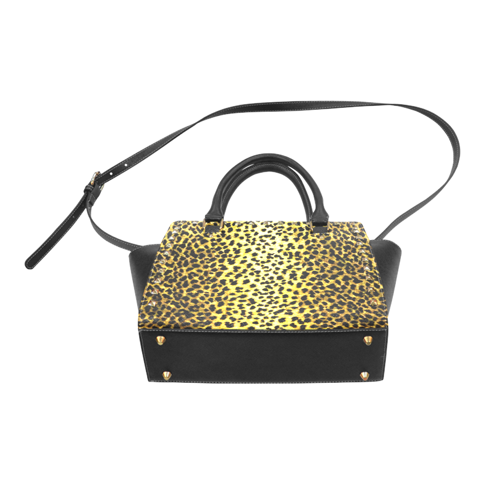 Leopard Wallpaper Print Rivet Shoulder Handbag (Model 1645)