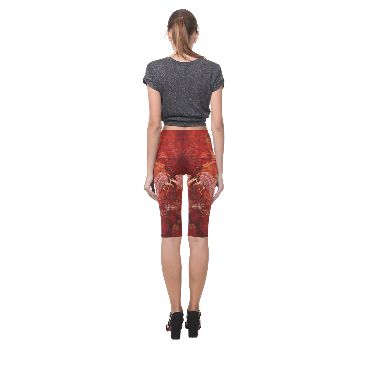 Music, clef and wings Hestia Cropped Leggings (Model L03)
