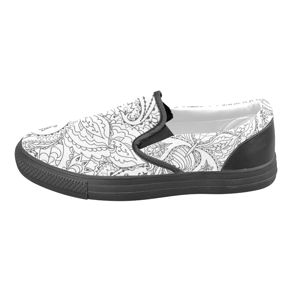 Floral Sketch Men's Slip-on Canvas Shoes (Model 019)