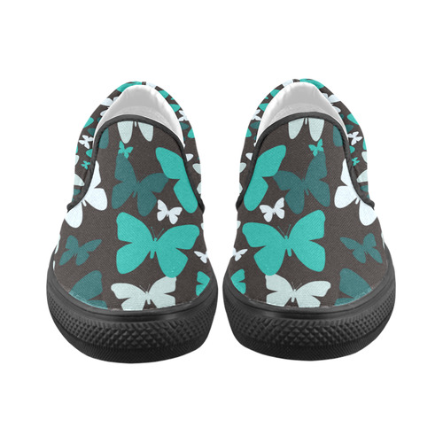Butterfly Lightblue Men's Slip-on Canvas Shoes (Model 019)