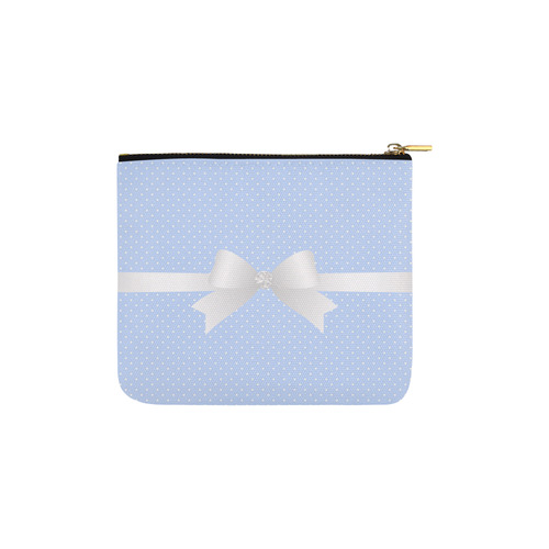 Baby Blue White Polka Dots with White Bow Carry-All Pouch 6''x5''
