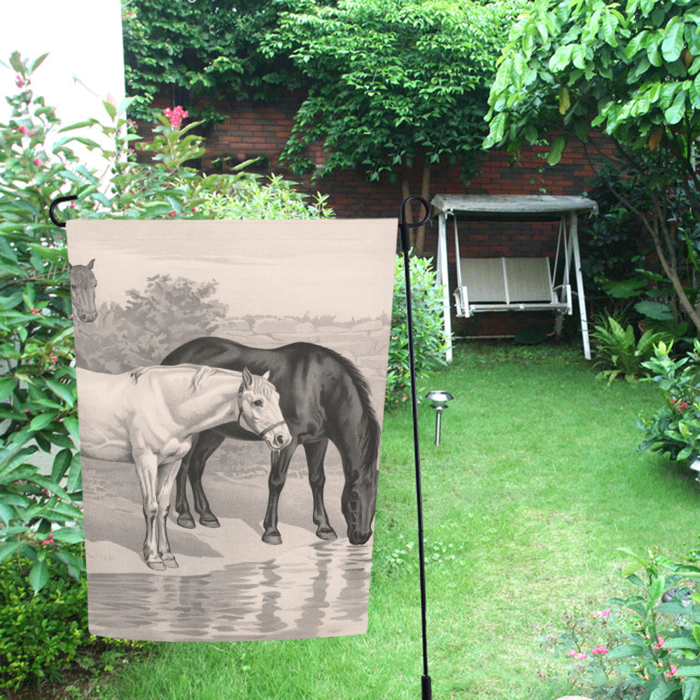 3 horses B&W vintage art, by JamColors Garden Flag 12‘’x18‘’（Without Flagpole）