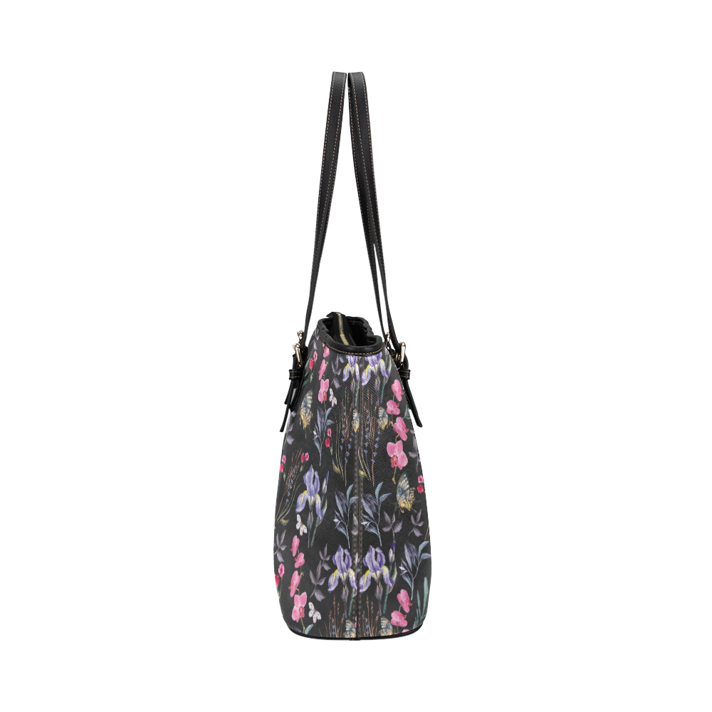 Wildflowers I Leather Tote Bag/Small (Model 1651)
