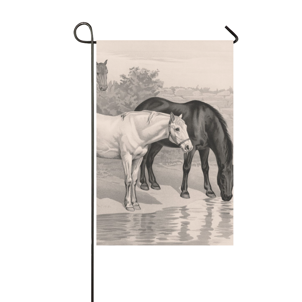 3 horses B&W vintage art, by JamColors Garden Flag 12‘’x18‘’（Without Flagpole）