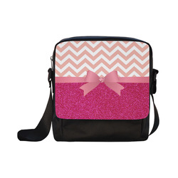 Pink Chevron, Hot Pink Glitter and Bow Crossbody Nylon Bags (Model 1633)