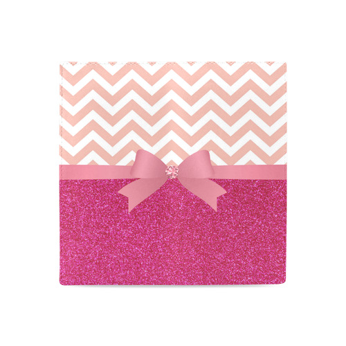 Pink Chevron, Hot Pink Glitter and Bow Women's Leather Wallet (Model 1611)