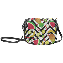 Fruit Watermelon Cherries Chevron Stripes Classic Saddle Bag/Large (Model 1648)