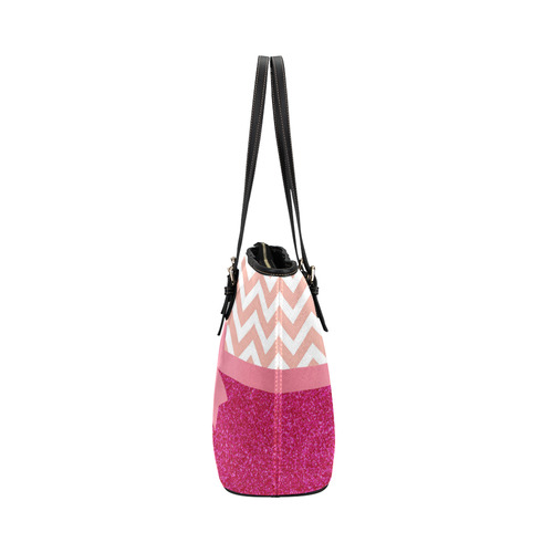 Pink Chevron, Hot Pink Glitter and Bow Leather Tote Bag/Small (Model 1651)