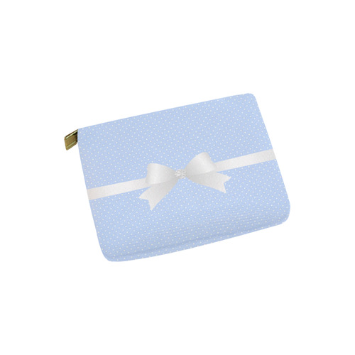 Baby Blue White Polka Dots with White Bow Carry-All Pouch 6''x5''