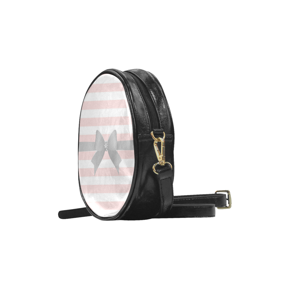 Pink White Stripes with Silver Bow Round Sling Bag (Model 1647)