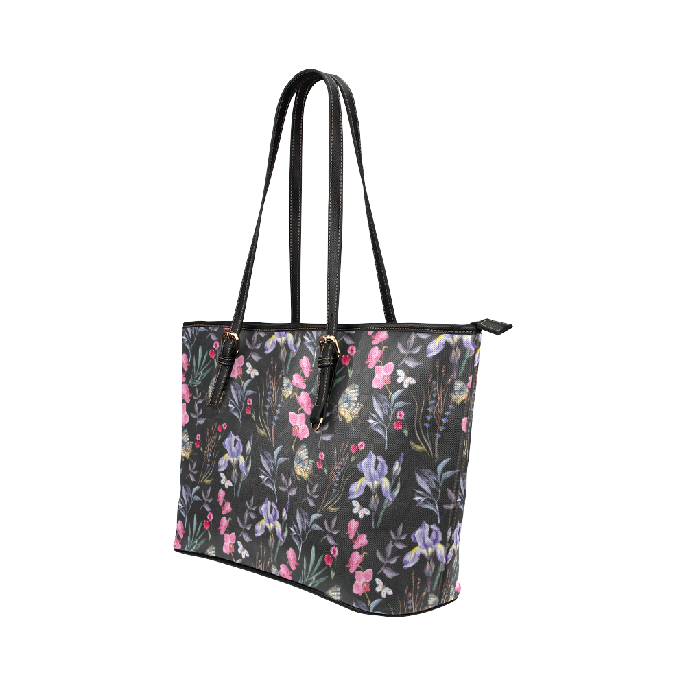 Wildflowers I Leather Tote Bag/Large (Model 1651)
