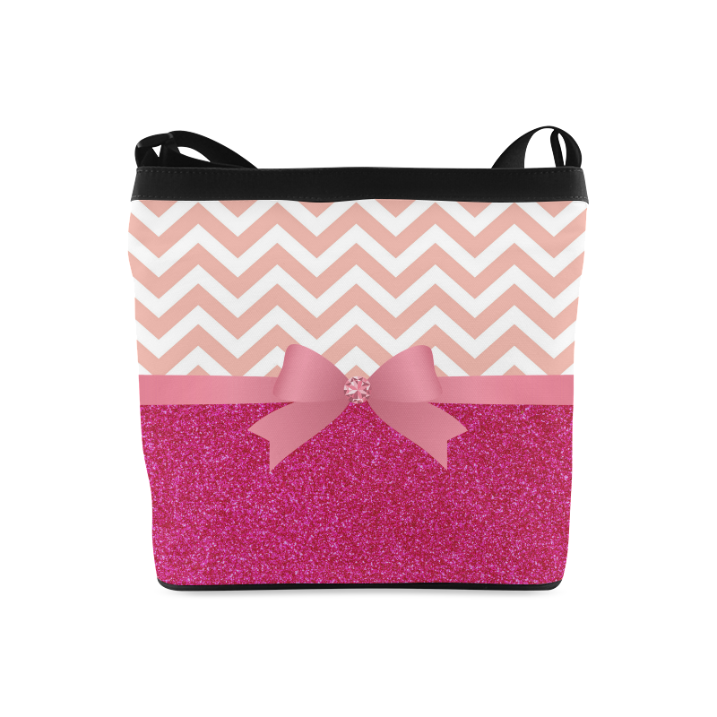 Pink Chevron, Hot Pink Glitter and Bow Crossbody Bags (Model 1613)