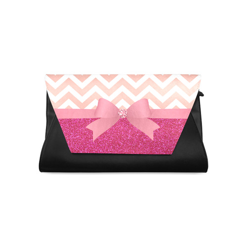 Pink Chevron, Hot Pink Glitter and Bow Clutch Bag (Model 1630)