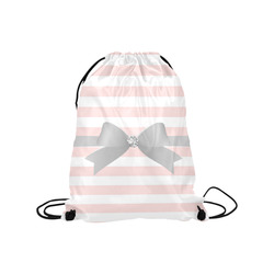 Pink White Stripes with Silver Bow Medium Drawstring Bag Model 1604 (Twin Sides) 13.8"(W) * 18.1"(H)