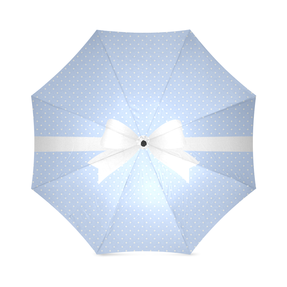 Baby Blue White Polka Dots with White Bow Foldable Umbrella (Model U01)