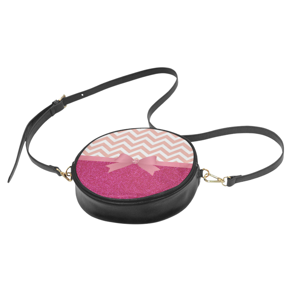Pink Chevron, Hot Pink Glitter and Bow Round Sling Bag (Model 1647)