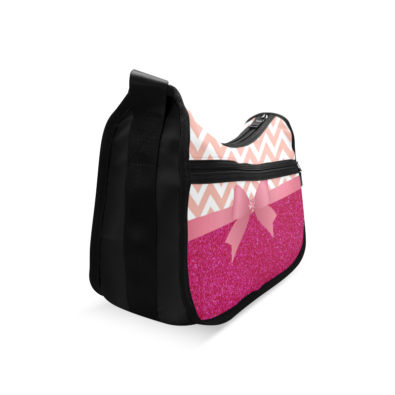 Pink Chevron, Hot Pink Glitter and Bow Crossbody Bags (Model 1616)
