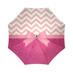 Pink Chevron, Hot Pink Glitter and Bow Foldable Umbrella (Model U01)