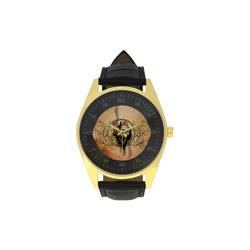 Amazing skull with wings Men's Golden Leather Strap Watch(Model 210)