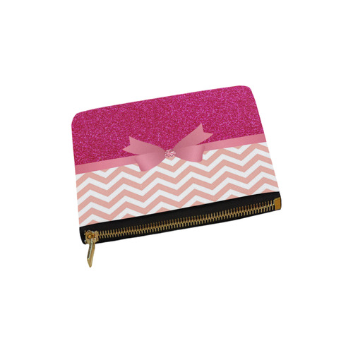 Pink Chevron, Hot Pink Glitter and Bow Carry-All Pouch 6''x5''