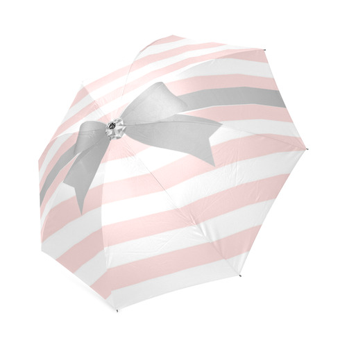 Pink White Stripes with Silver Bow Foldable Umbrella (Model U01)