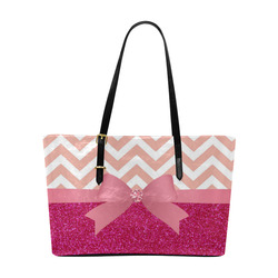 Pink Chevron, Hot Pink Glitter and Bow Euramerican Tote Bag/Large (Model 1656)