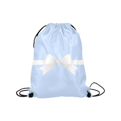 Baby Blue White Polka Dots with White Bow Medium Drawstring Bag Model 1604 (Twin Sides) 13.8"(W) * 18.1"(H)