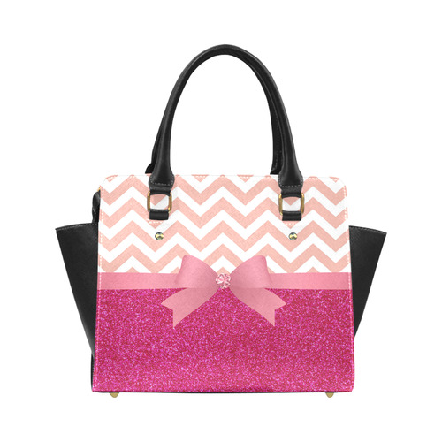 Pink Chevron, Hot Pink Glitter and Bow Classic Shoulder Handbag (Model 1653)