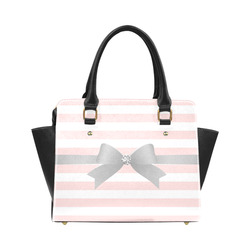 Pink White Stripes with Silver Bow Classic Shoulder Handbag (Model 1653)