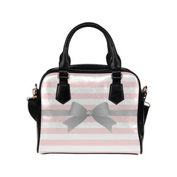 Pink White Stripes with Silver Bow Shoulder Handbag (Model 1634)