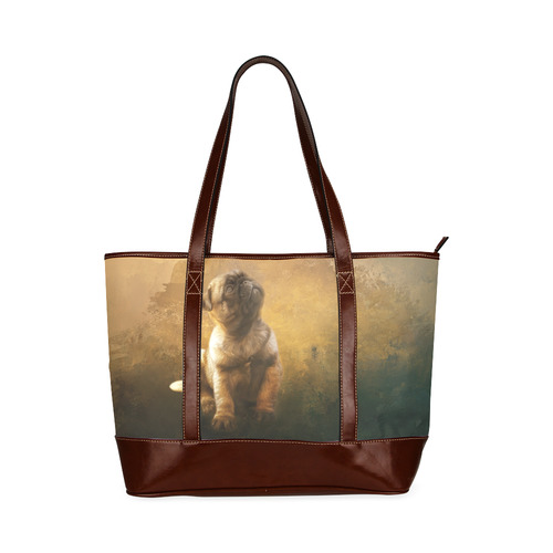 Cute painting pug puppy Tote Handbag (Model 1642)