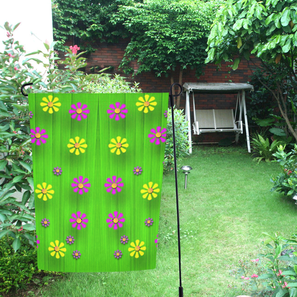 flower print on green Garden Flag 12‘’x18‘’（Without Flagpole）