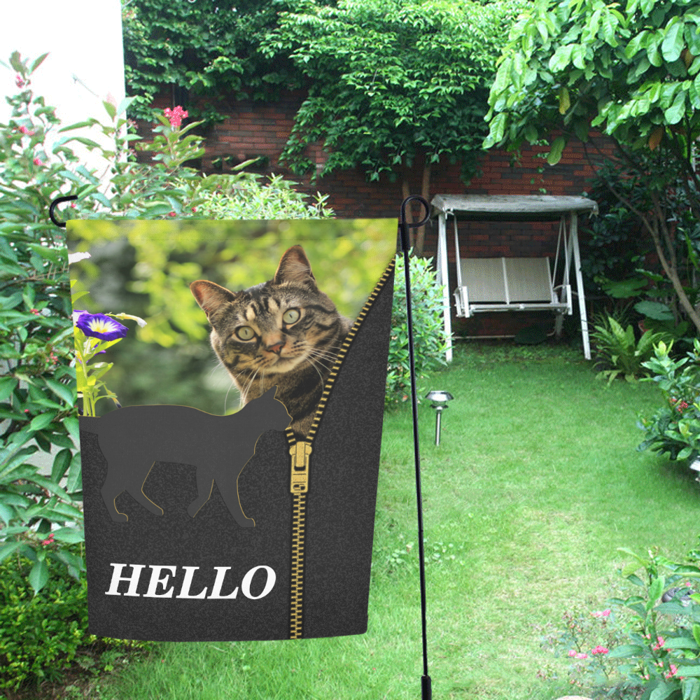 ZIPPER CUTE CAT FLOWERS Garden Flag 12‘’x18‘’（Without Flagpole）
