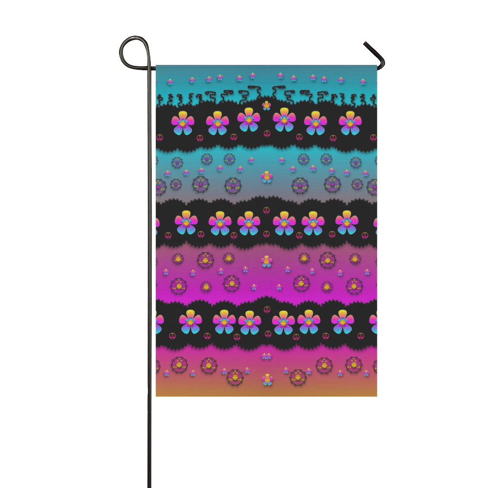 Rainbow  big flowers in peace for love and freedom Garden Flag 12‘’x18‘’（Without Flagpole）