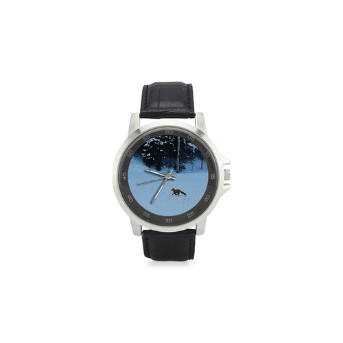 Fox on the Run Unisex Stainless Steel Leather Strap Watch(Model 202)