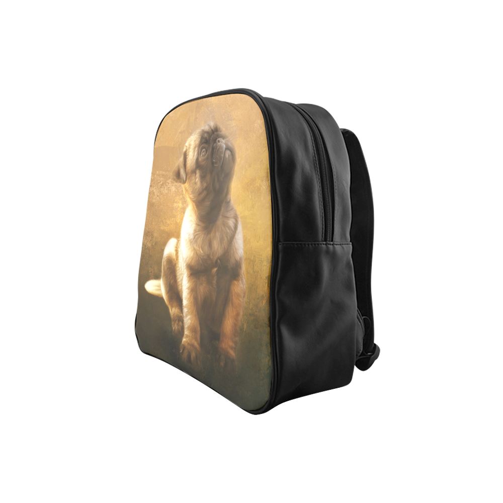 Cute painting pug puppy School Backpack (Model 1601)(Small)