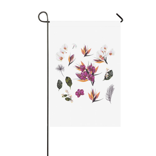 Garden Flag : with Folk flowers on white Garden Flag 12‘’x18‘’（Without Flagpole）