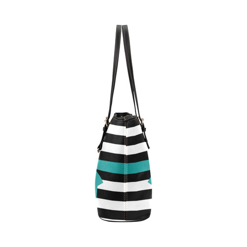 Black White Stripes with Jade Bow Leather Tote Bag/Small (Model 1651)