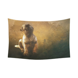 Cute painting pug puppy Cotton Linen Wall Tapestry 90"x 60"