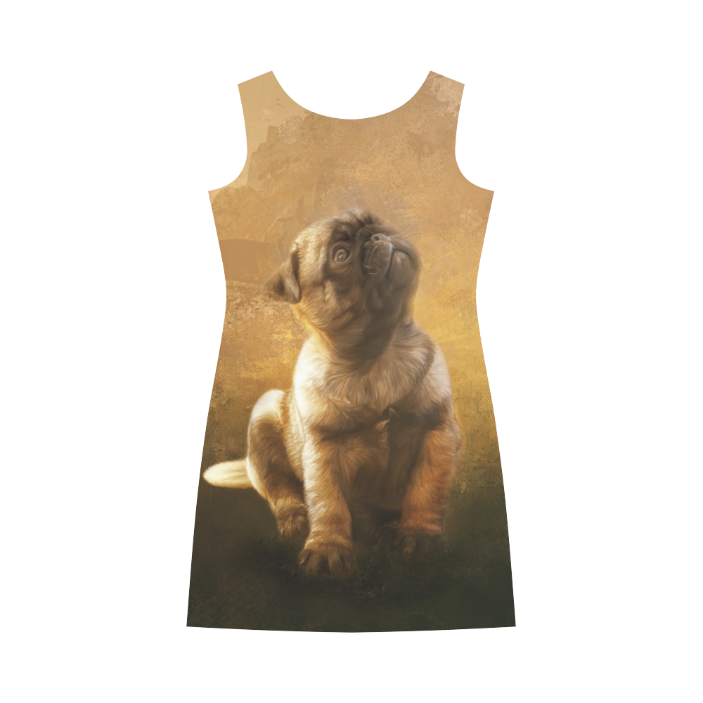 Cute painting pug puppy Round Collar Dress (D22)