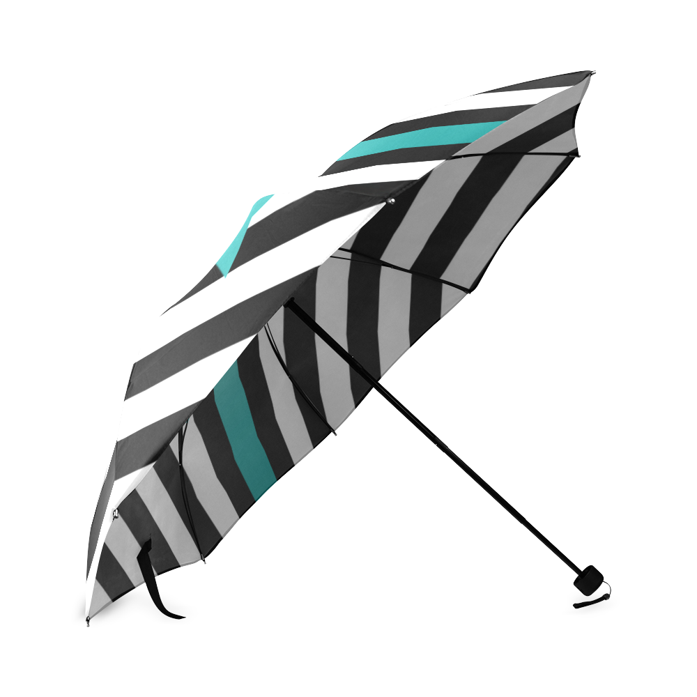 Black White Stripes with Jade Bow Foldable Umbrella (Model U01)