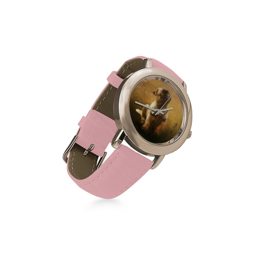 Cute painting pug puppy Women's Rose Gold Leather Strap Watch(Model 201)