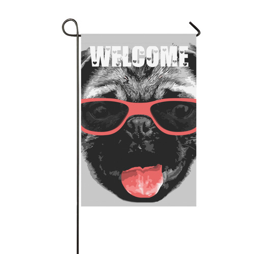 Cute PUG / carlin with red tongue & sunglasses + welcome Garden Flag 12‘’x18‘’（Without Flagpole）