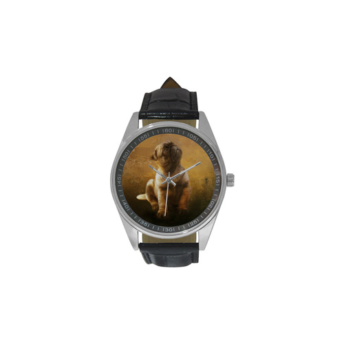 Cute painting pug puppy Men's Casual Leather Strap Watch(Model 211)