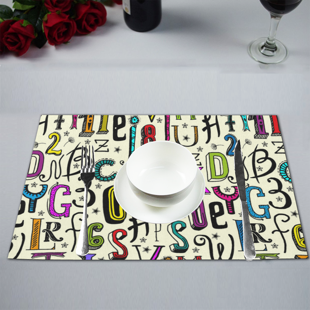 Letters Numbers Stars Typography Pattern Colored Placemat 12''x18''