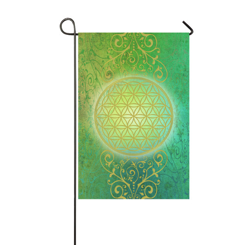 Symbol FLOWER OF LIFE vintage gold green Garden Flag 12‘’x18‘’（Without Flagpole）