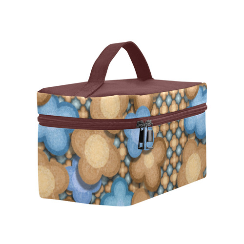 Brown and Blue Floral Cosmetic Bag/Large (Model 1658)