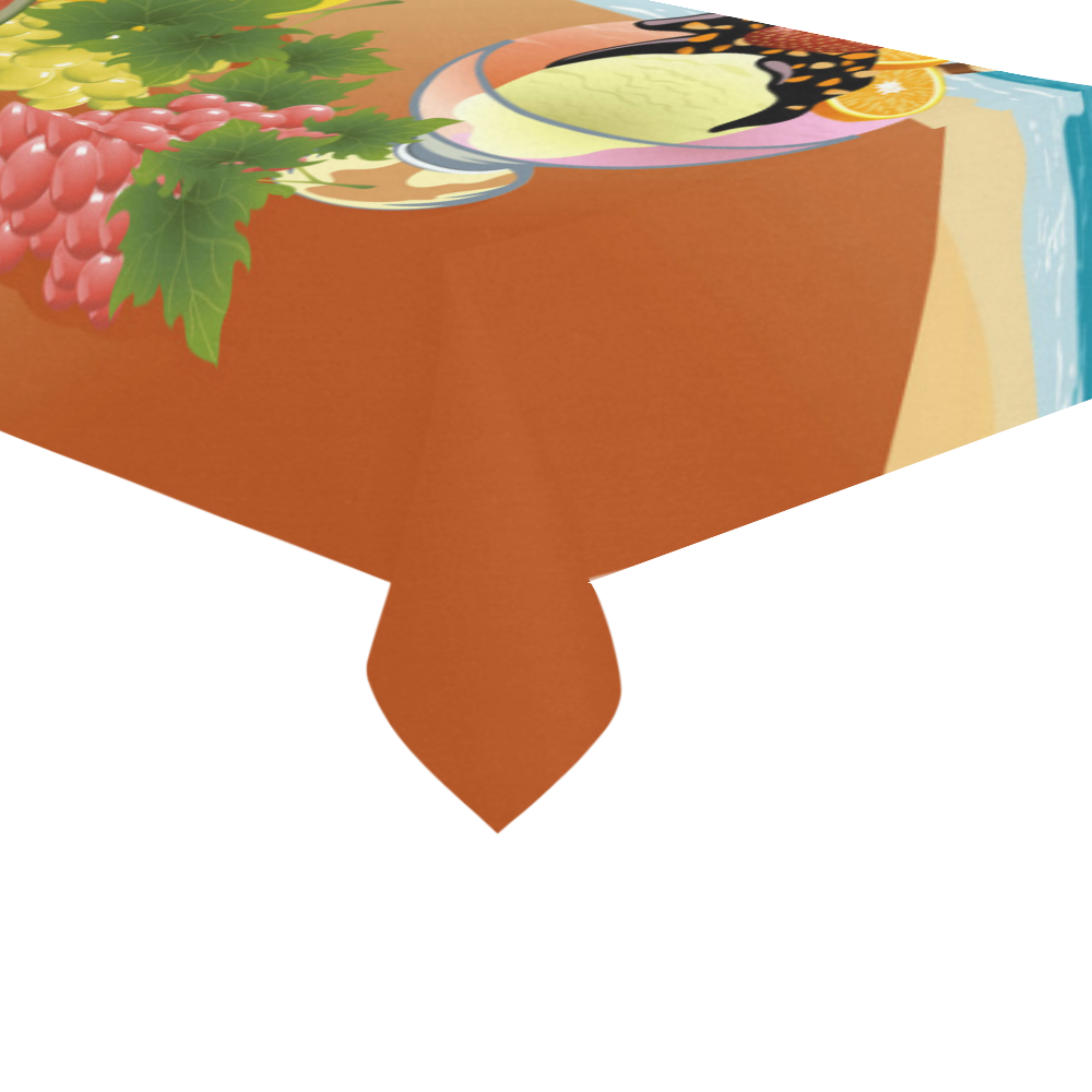 Fruit Ice Cream Tropical Beach Landscape Cotton Linen Tablecloth 60"x120"
