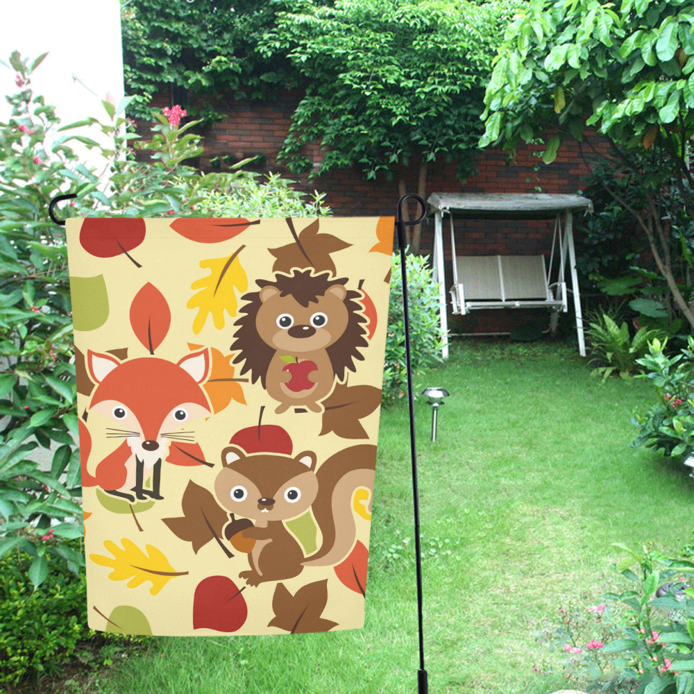 Autumn Leaves Pattern + HEDGEHOG FOX SQUIRREL Garden Flag 12‘’x18‘’（Without Flagpole）